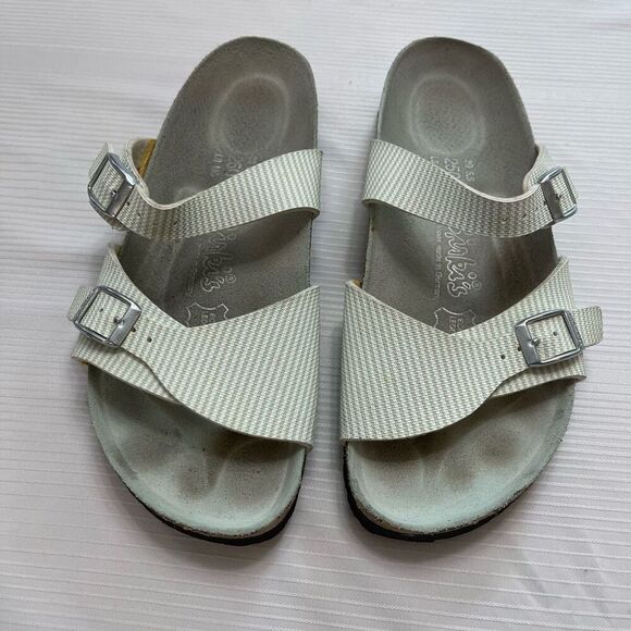 Birkenstock Mint Green/White Striped Double Strap Sandals Size Ladies 8 Men’s 6 - Picture 3 of 9